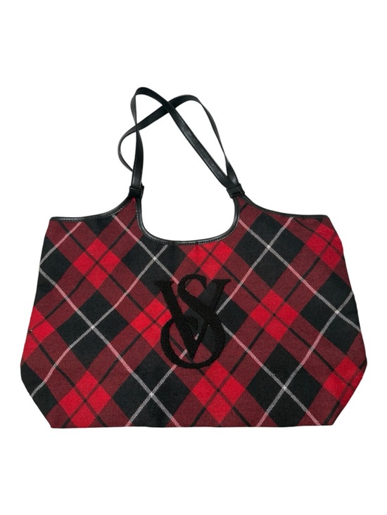 Victoria's Secret Handbags - Victoria's Secret Tote Bag Red Black Plaid Large Shoulder Bag VS Logo